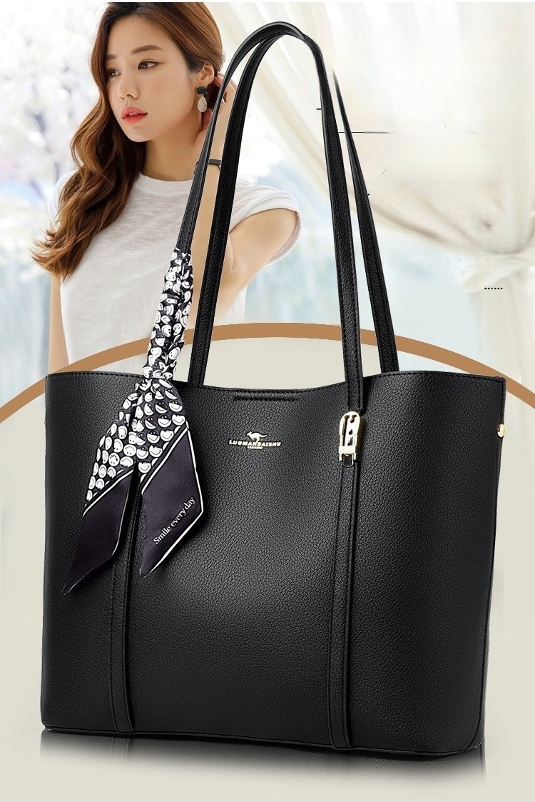 Fashion Shoulder Bag for Ladies Faux Leather Tote Handbag with Decorative Scarf